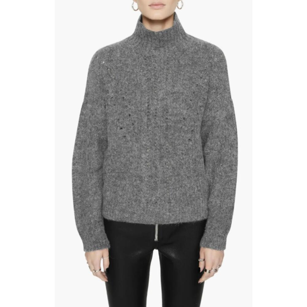 Rebecca Minkoff Women's Gray Chunky Open Knit Caroline Turtleneck Alpaca Sweater